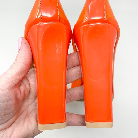 NEW Nasty Gal Clear Vinyl Patent Pointed Toe Block Heel Pumps Orange Retro 36 - Picture 6 of 8